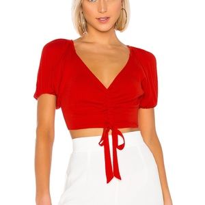 Revolve ruched red tie crop top